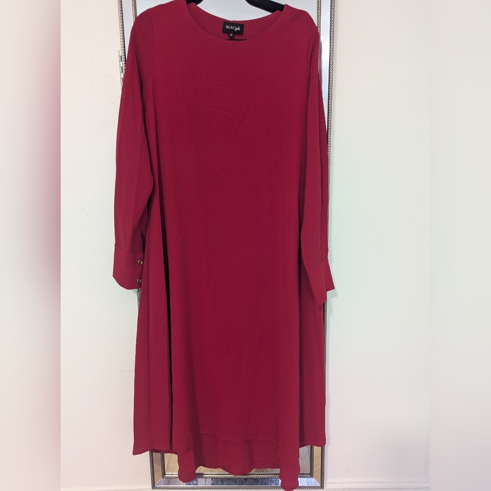 WukoGals Long Sleeve Red Dress Midi